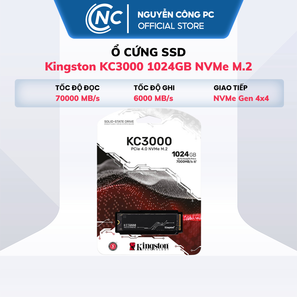 Ổ Cứng SSD Kingston KC3000 1024GB NVMe M.2 2280 PCIe Gen 4x4 - Hàng chính hãng bảo hành 60 tháng