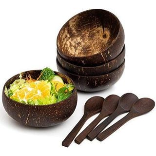 Bộ Bát Gáo Dừa ECOHUB Thìa dừa dùng ăn ngũ cốc Salad, hoa quả dầm, ăn kem ăn healthy xinh xắn 12x7cm