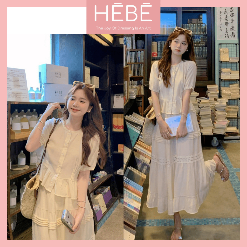 Set váy nữ Kirin thiết kế áo kèm chân váy dáng babydoll xòe tầng xếp ly, Bộ đồ nữ thời trang chất tơ tằm cao cấp HEBE | BigBuy360 - bigbuy360.vn