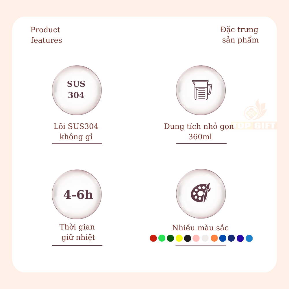 Cốc giữ nhiệt TopGifts C360 dung tích 360ml cute trẻ trung khắc tên theo yêu cầu | BigBuy360 - bigbuy360.vn
