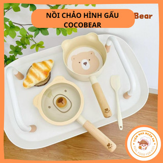 Bộ nồi chảo gấu coco bear chống dính cho bé, 16cm , quấy cháo, chế biến món ăn dặm cho bé ăn dặm