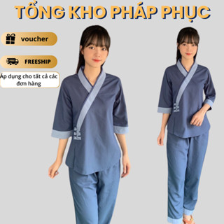 Đồ lam đi chùa nữ tim 3 nút Kate Mềm Mịn, Mặc thoải mái khi đi lễ chùa