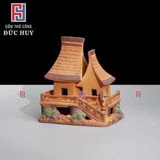 Mô hình gốm nhà sàn 2 mái trang trí hòn non bộ chậu cây bonsai