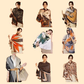 Khăn quàng choàng cổ lụa cao cấp cho nữ iLita khăn lụa văn phòng công sở, đi biển đẹp phối màu xanh lá vàng