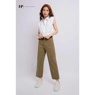  Quần Baggy Kaki J-P Fashion Nữ Trơn Ống Suông Lưng Cao Basic Quần Kaki Nữ 9 Tấc Nấm Lùn 19008187 