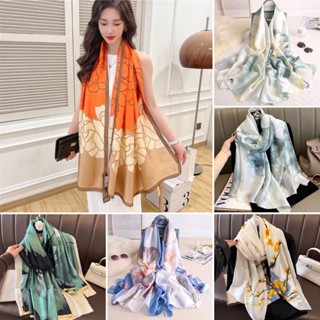 Khăn quàng choàng cổ lụa cao cấp cho nữ LAGU khăn lụa văn phòng công sở, đi biển đẹp phối màu xanh lá vàng