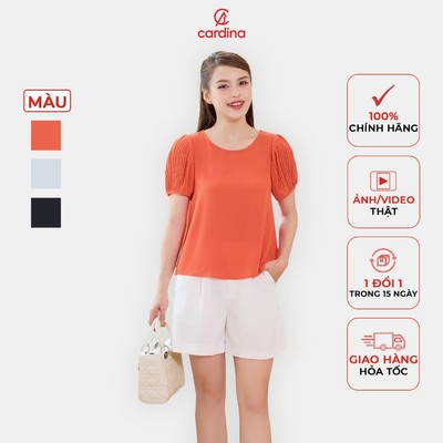 Áo kiểu nữ CARDINA chất liệu tằm Ý tay cộc dập ly lạ mắt nhẹ nhàng nữ tính nhã nhặn hiện đại 4AKC06