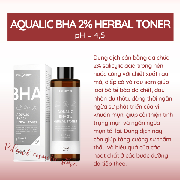 Toner BHA 2% DrCeutics tẩy da chết cho da hỗn hợp dầu mụn 100ML 200ML