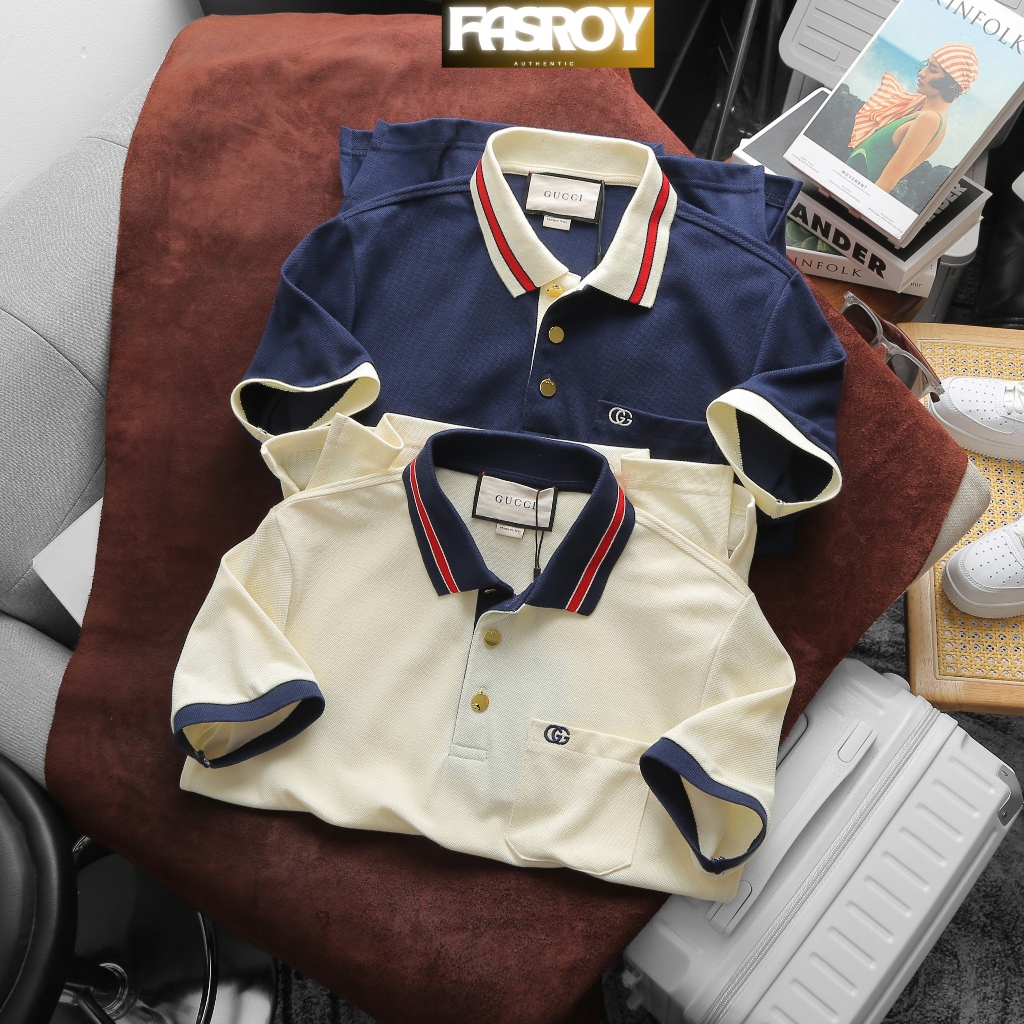 Áo polo G.U.C.C.I vải ngoại nhập chính hãng xịn đẹp, polo GC chất vải cotton gai pique cao cấp Logo thêu FS022