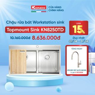 Chậu rửa bát inox 2 hố lắp dương Konox KN8250TD