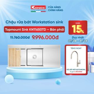 Chậu rửa bát inox 2 hố có bàn chờ konox kn11650td
