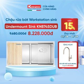 Chậu rửa bát inox 2 hố lắp âm Konox KN8745DUB