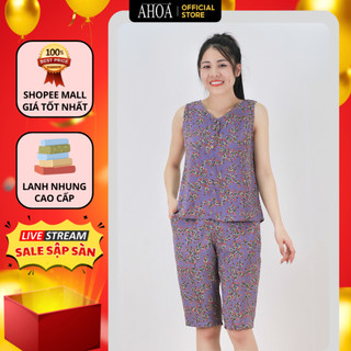 Đồ Bộ Lửng Trung Niên Cho Mẹ AHOA Áo Sát Nách, Bộ Lanh Mặc Nhà Nữ Hoa Nhí, Đồ Bộ Tole Trung Niên Quần Lửng Mùa Hè BL7