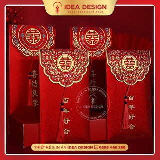 Bao lì xì đám cưới, bao lì xì bưng quả, màu đỏ sang trọng - 2 Size - Bao lì xì bê tráp, nạp tài, bao lì xì dâu rể