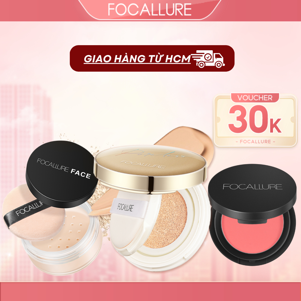  Focallure Combo 3 Món Trang Điểm Mặt Cushion Hỗ Trợ Che Khuyết Điểm + Phấn Phủ Dạng Bột + Phấn Má Hồng 