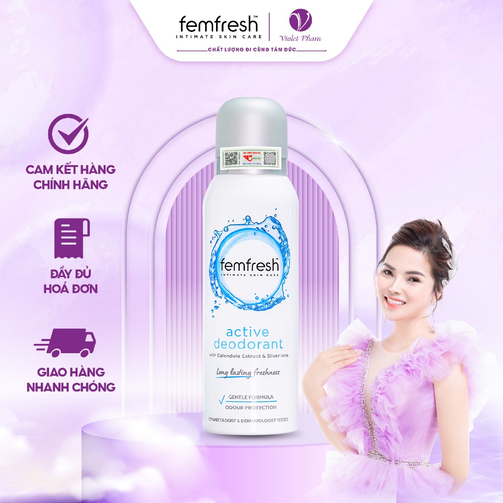 Xịt thơm vùng kín Femfresh Deodorant Active 125ml Hỗ trỡ Khử Mùi Chứa Ion Bạc Lưu Hương Suốt 12h - VioletPham