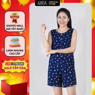 Đồ Lanh Nữ Mặc Nhà AHOA Quần Đùi Cổ Tròn, Đồ Bộ Tole Trung Niên Cho Mẹ Cao Cấp, Đồ Bộ Lanh Nữ Hoa Nhí Trung Tuổi BL16