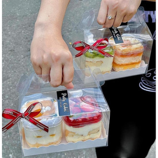 Set hộp mica + ly đựng bánh + ruy băng dùng để làm bánh panna cotta, mousse, tiramisu