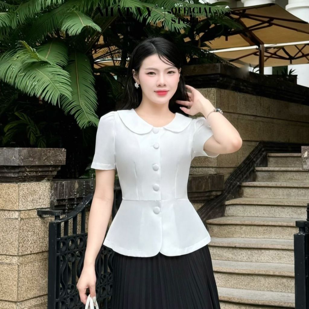  Áo peplum công sở Nhật Vy cổ sen tay phồng chất liệu lụa phù hợp đi làm dự tiệc dạo phố - D3011 