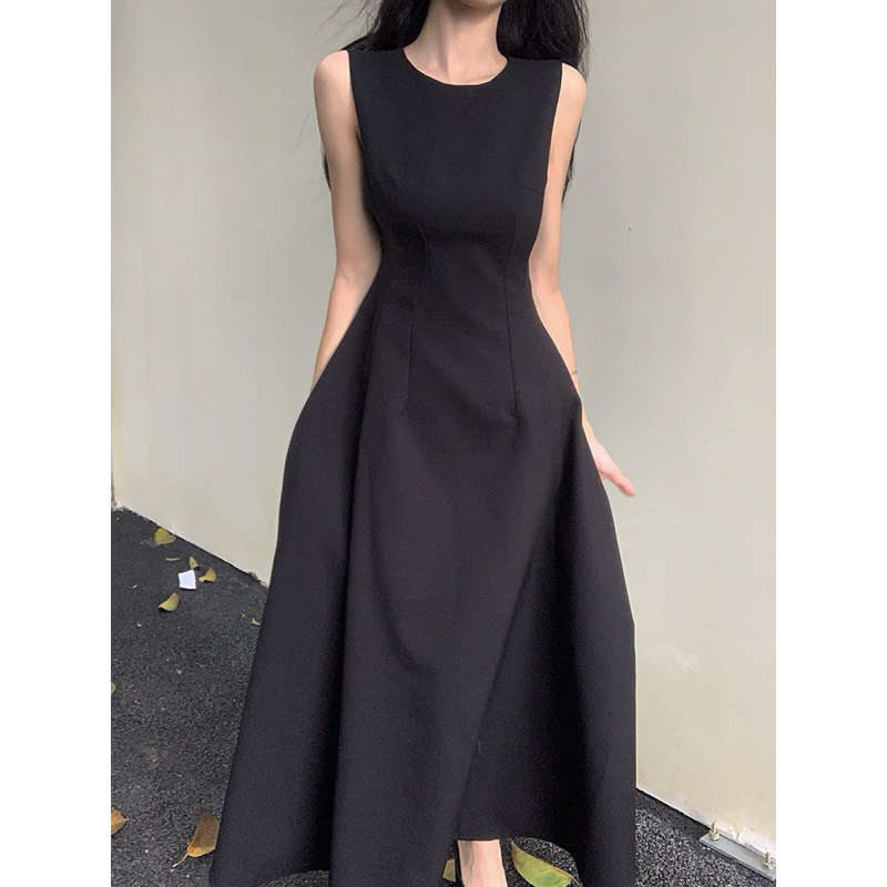 Đầm midi đen xẻ đùi khoét ngực (về thêm sát nách)