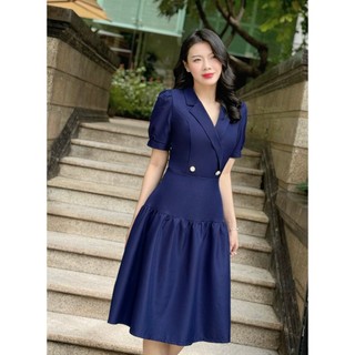 Đầm vest công sở Nhật Vy tay phồng đính cúc dáng xoè chất lụa phù hợp đi chơi - D3101