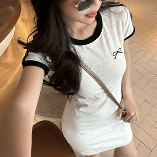 Đầm thun - 8927 - thêu nơ - viền sọc