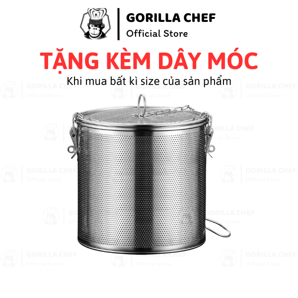 Bộ lọc gia vị inox Gorilla Chef 30g-1500g, hoàn hảo cho nấu phở, hầm xương và ngâm trà.