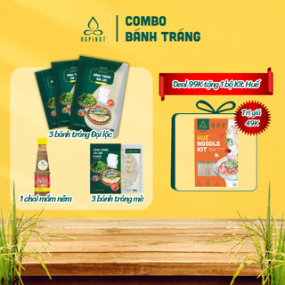 Combo bánh tráng hapinut - bánh tráng đại lộc 140 g, bánh tráng mè nướng, mắm nêm dì cẩn