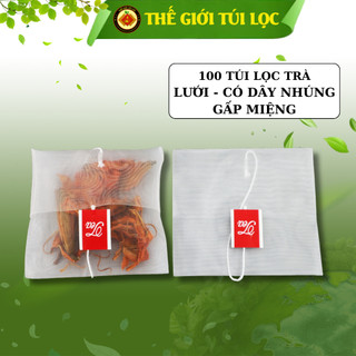 Túi lọc trà, cà phê PHUKIENTUILOC bằng lưới an toàn-có dây nhúng - Gấp miệng, Combo 100 túi