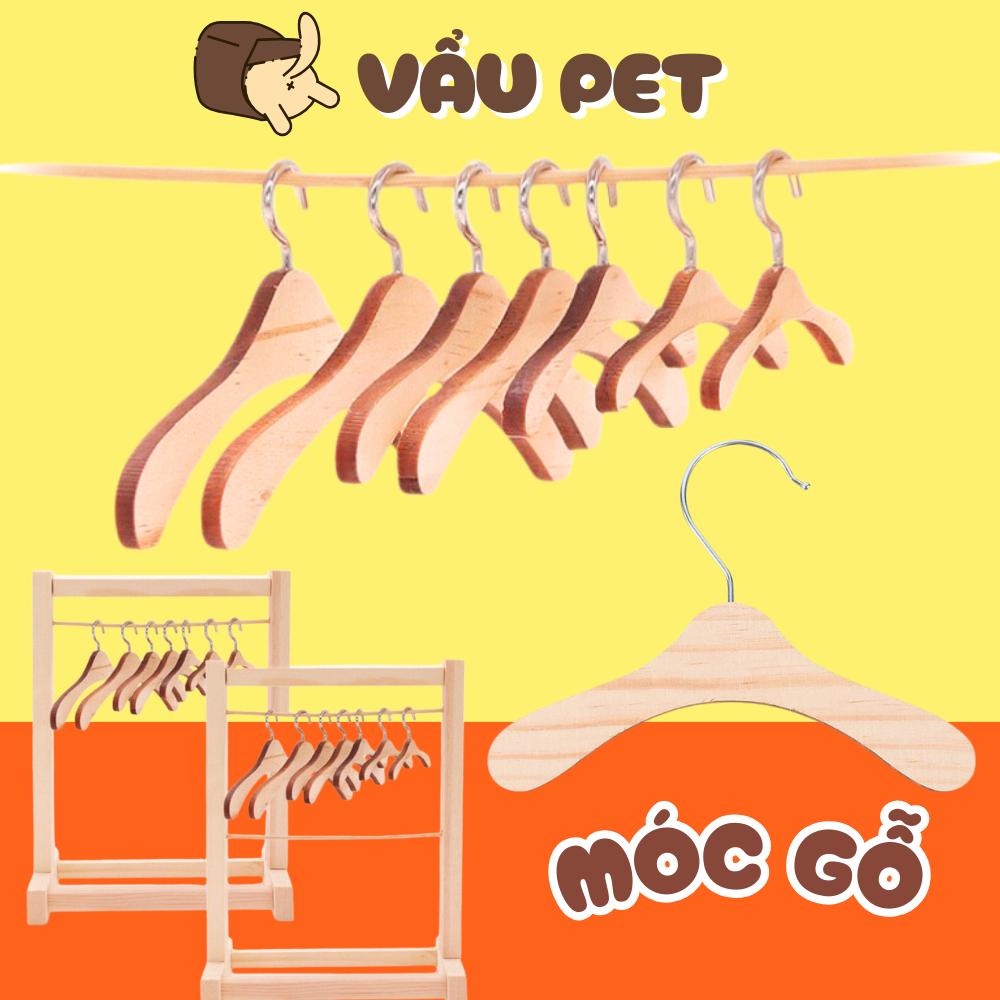 Móc Gỗ Treo Quần Áo Chó Mèo Thú Cưng Vẩu Pet Shop