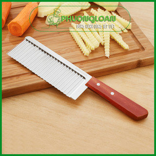Dao cắt lát sóng cán gỗ, cắt củ quả, thạch trà sữa đẹp mắt