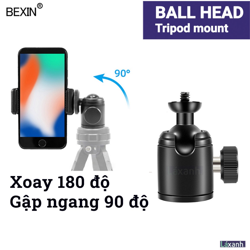 Mini Ball Head 1/4 inch Tripod mount Kim loại Kết Hợp 2 Ngàm Cold Shoe Chịu Tải 10kg BEXIN Ballhead 