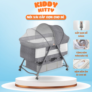 Cũi di động gấp gọn Mumkid đa năng cho bé kèm màn chống côn trùng, Cũi vải gấp gọn tùy chỉnh độ cao chống trào ngược