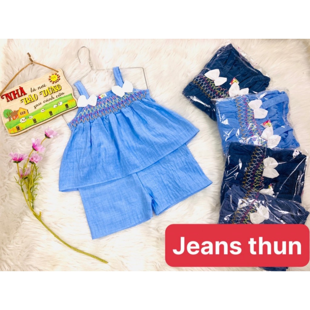 Bộ Jean Lụa Hai Dây Phối Nơ Bé (12-18kg) (giao màu ngẫu nhiên)