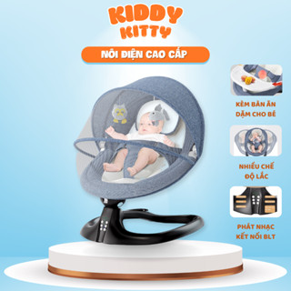 Nôi điện cho bé, nôi điện gấp gọn có điều khiển từ xa kết nối bluetooth phát nhạc, nâng hạ thành ghế ăn dặm  - MK003