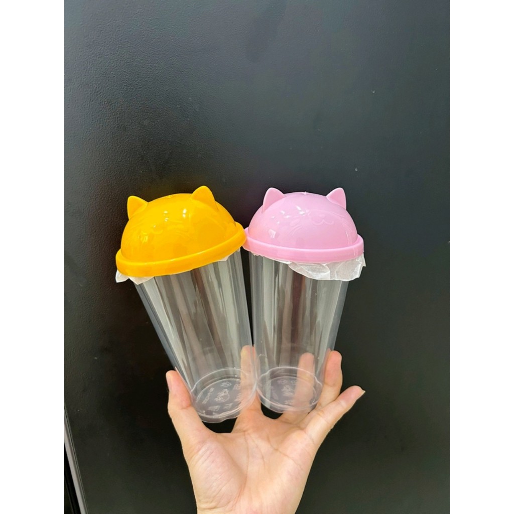 Combo 50 Ly Nhựa Tim Nắp TAI 90mm Nhiều Màu Trong Suốt Loại Dầy Dung Tích 500ml, 700ml