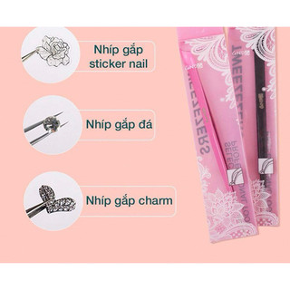 Nhíp gắp đá nail GNDG đầu thẳng nhọn - Nhíp đa năng gắp charm, kẹp dán sticker có đầu silicon cố định