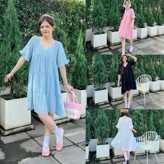 [SHOPPUMI] Đầm BBD dáng xòe tay ngắn nút cài sau nhiều màu freesize Pumi 16136