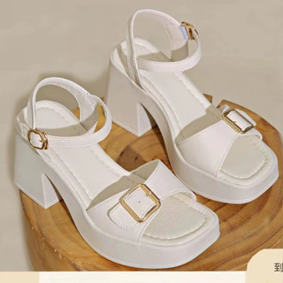 Sandal cao gót Đế xuồng  PU cao 7 phân quai ngang  gắn KHÓA T18