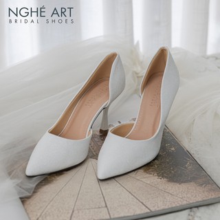 Giày cưới Nghé Art basic hở eo da ánh kim 442