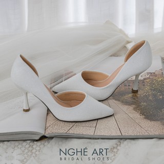 Giày cưới Nghé Art basic hở eo da ánh kim 442