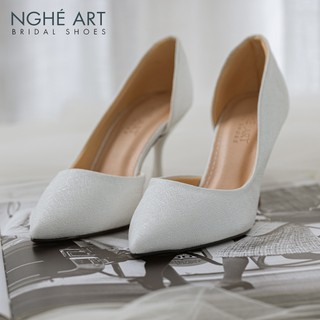 Giày cưới Nghé Art basic hở eo da ánh kim 442
