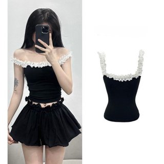 BARETOPTOP_Áo trễ vai ôm body , áo hai dây ôm body phối ren chất thun borip co dãn ôm tôn dáng- A350