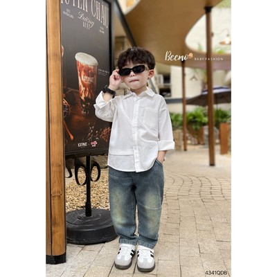Quần jean Beemo bé trai phối viền, chất liệu jean co giãn mặc đi học, đi chơi cho bé từ 9-24kg 4341QDB