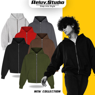 Áo hoodie zip boxy trơn unisex nỉ ngoại local brand - Áo khoác nỉ dây kéo form crop trơn nam nữ 6 màu - RELUV.STUDIO