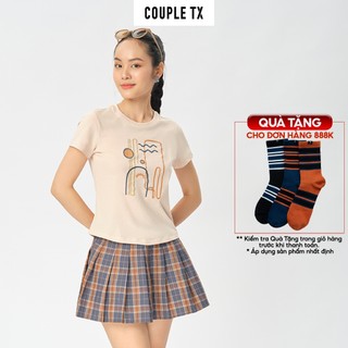 Áo thun nữ couple tx slim fit in line art wts 2357