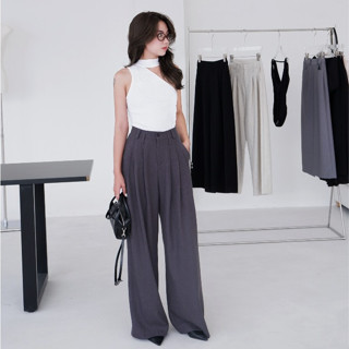  Quần ống rộng kaki thun xước Dens.clothing dài 103 cm phong cách nữ cá tính 