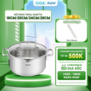 Nồi inox Tefal Duetto 4 size 18cm/20cm/24cm/28cm - Đi kèm nắp kính - Nồi luộc gà có khe chắt nước và môi rót