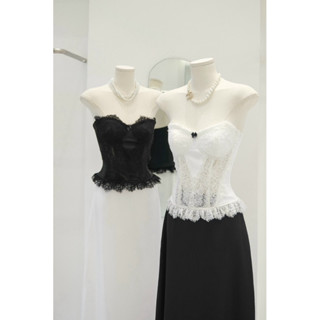 Set Áo Ren Cúp Ngực Dáng Corset Và Chân Váy Lụa Dài 100cm Thiết Kế Sang Trọng Thanh Lịch Sexy Gợi Cảm D2T OFFICIAL