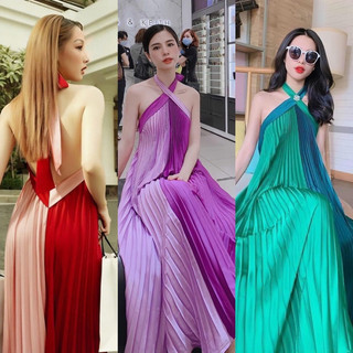 [MAXI] Đầm maxi đi biển váy dáng dài maxi dập ly phối màu kèm ảnh shop chụp
